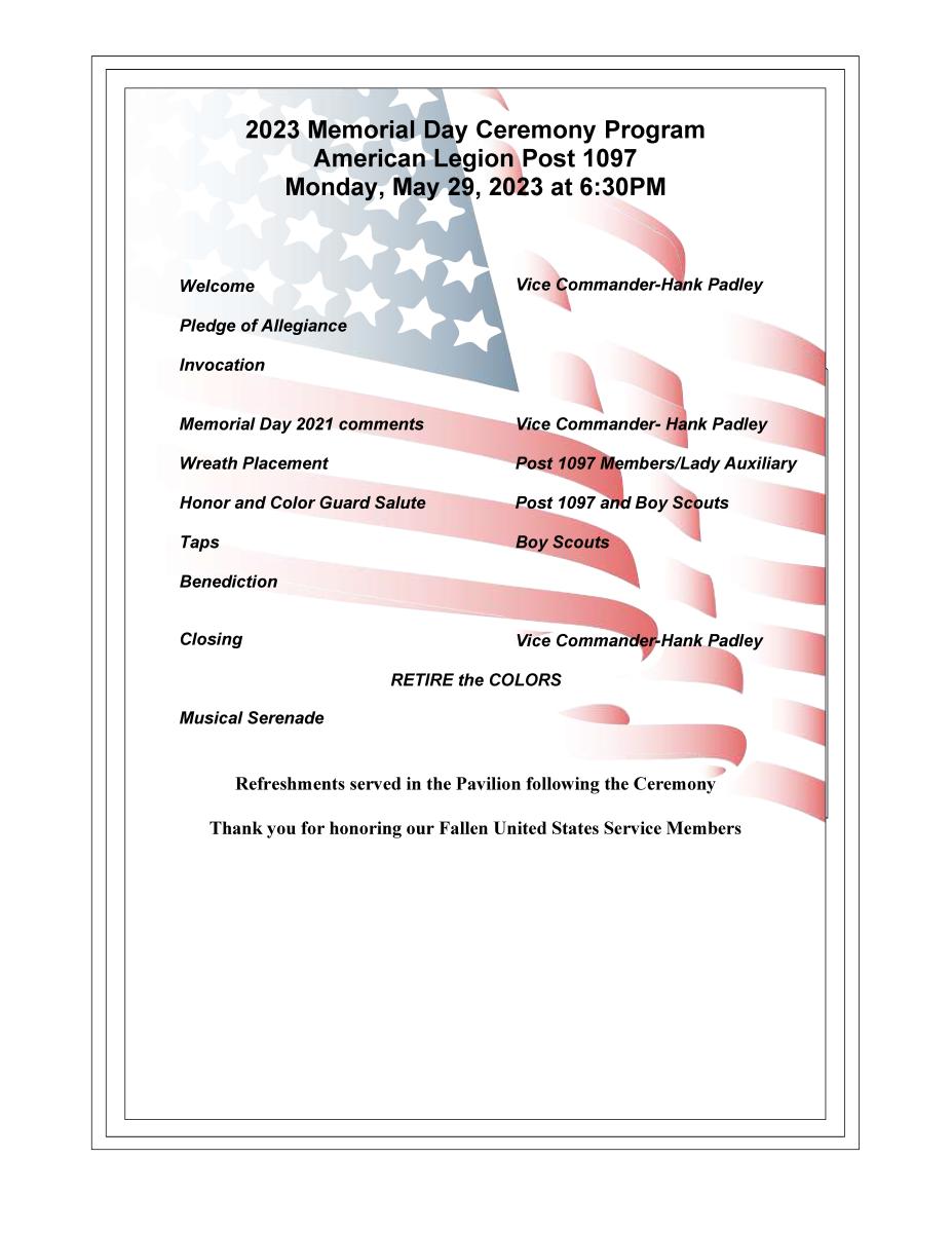 American Legion Memorial Day Ceremony Program 